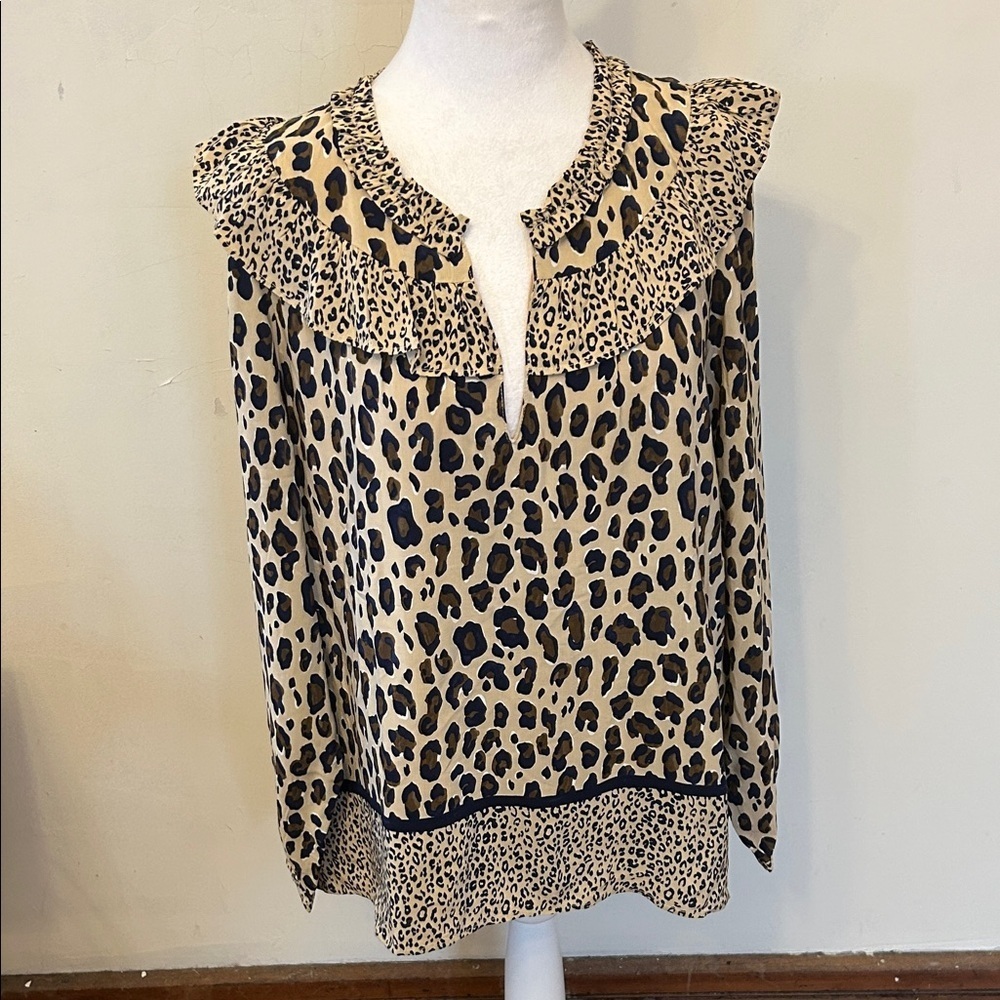 Vineyard Vines Animal Print Ruffle Blouse Size M EUC